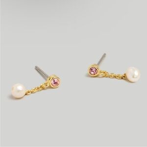 NWT MADEWELL Freshwater Pearl Drop Earrings Woodrose Pink Gold